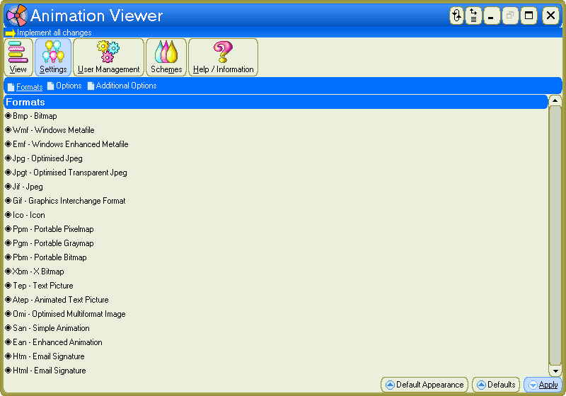 Select image formats to list