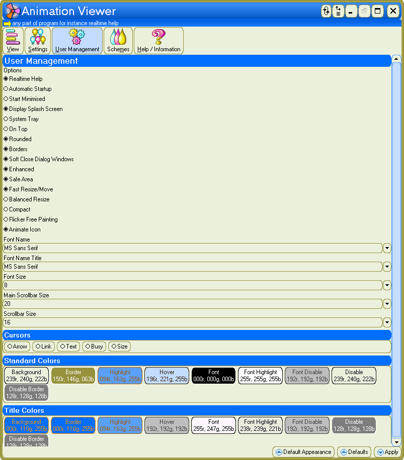 Adjust program settings and behaviour