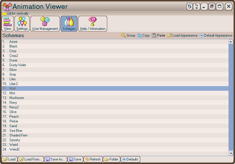 A custom color scheme applied (double click scheme to apply)