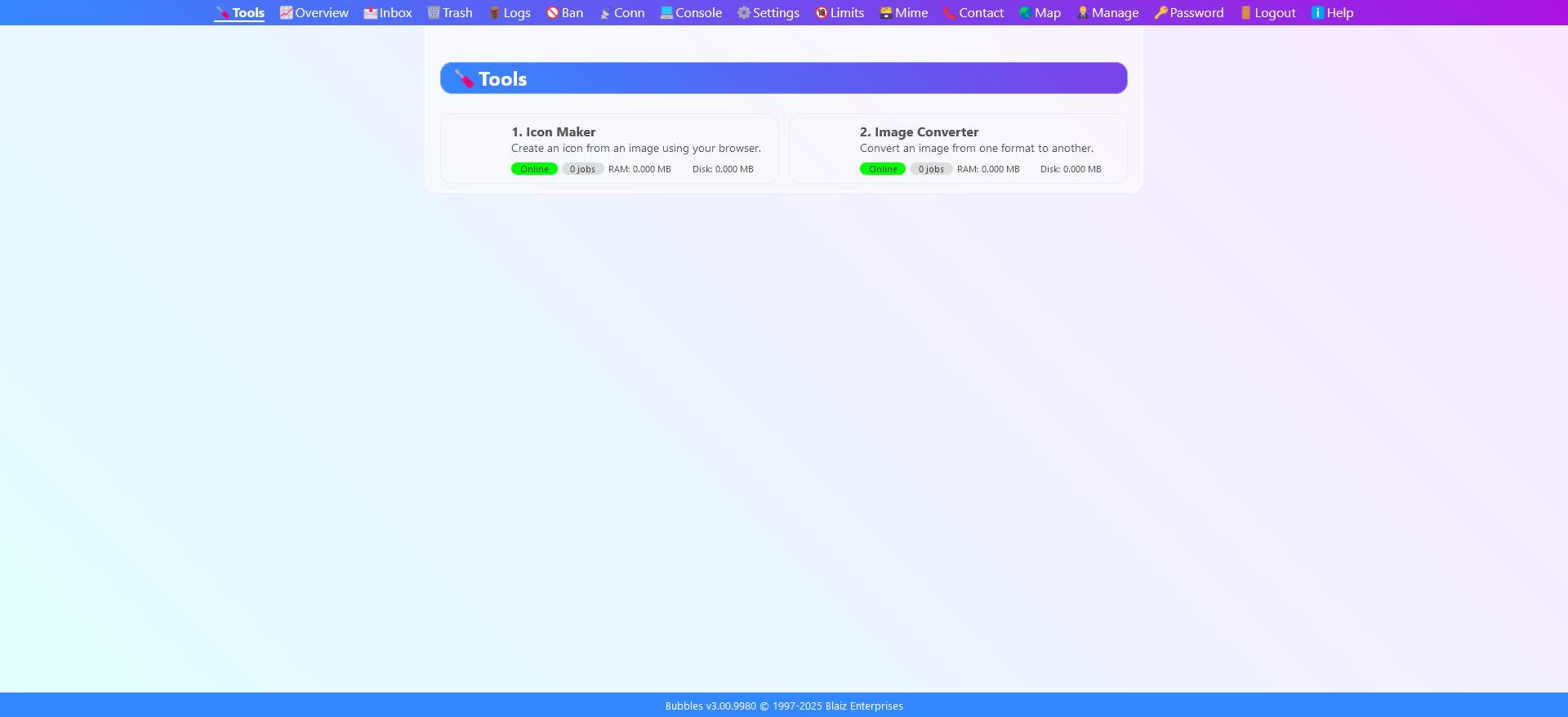 An interactive list of Bubble's built-in tools and their current status