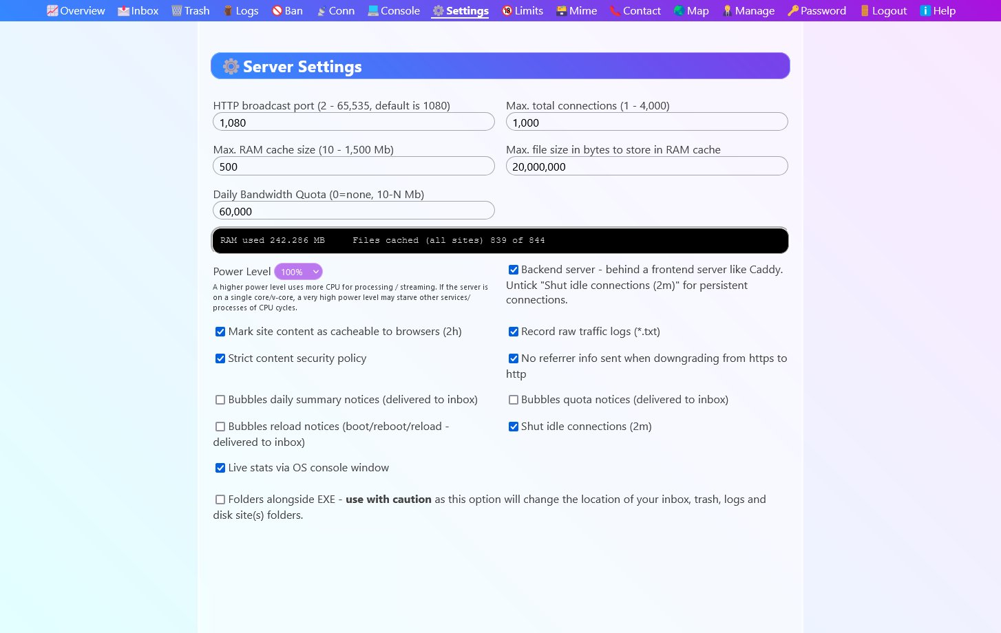 Adjust important server settings on-the-fly without the need to restart or access the command prompt.