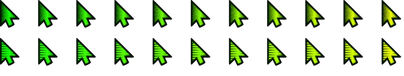 Blowup view of two example animated cursors and their graphic cells