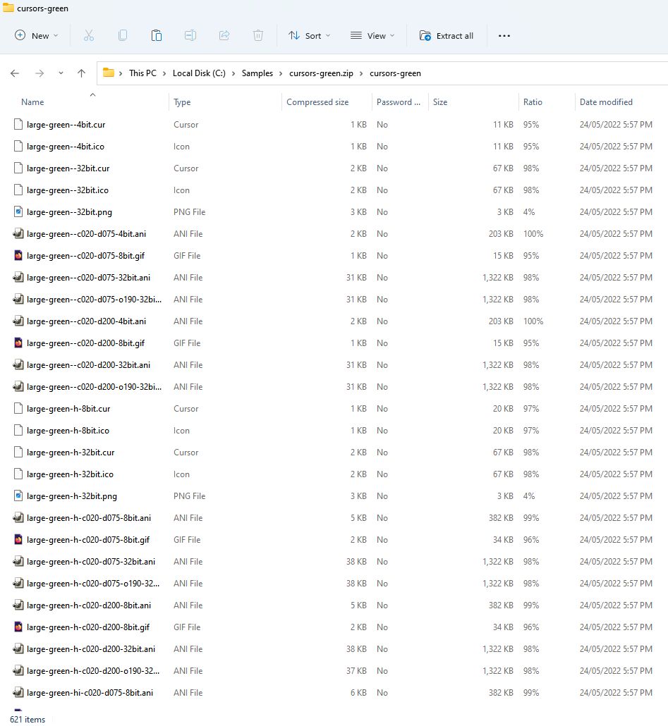 File list in File Explorer