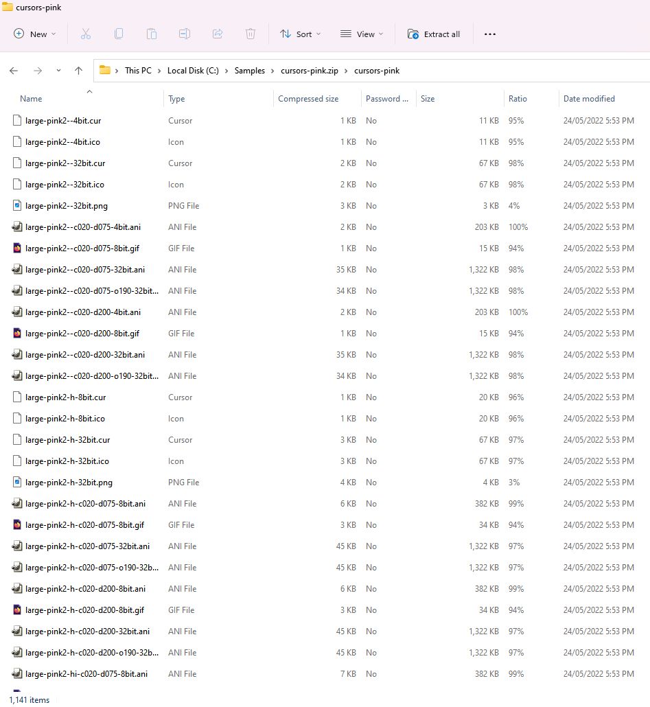 File list in File Explorer
