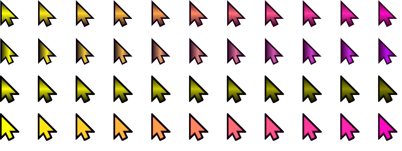 Blowup view of four example animated cursors and their graphic cells