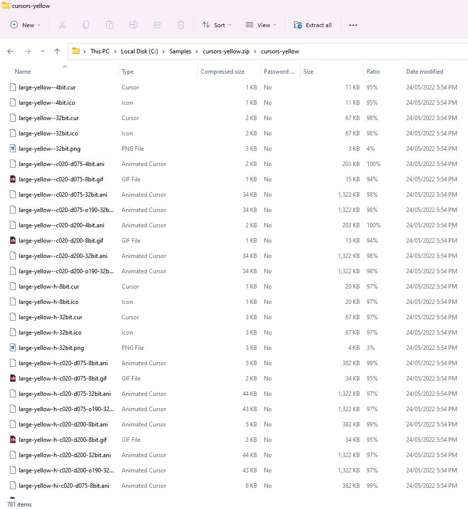 File list in File Explorer
