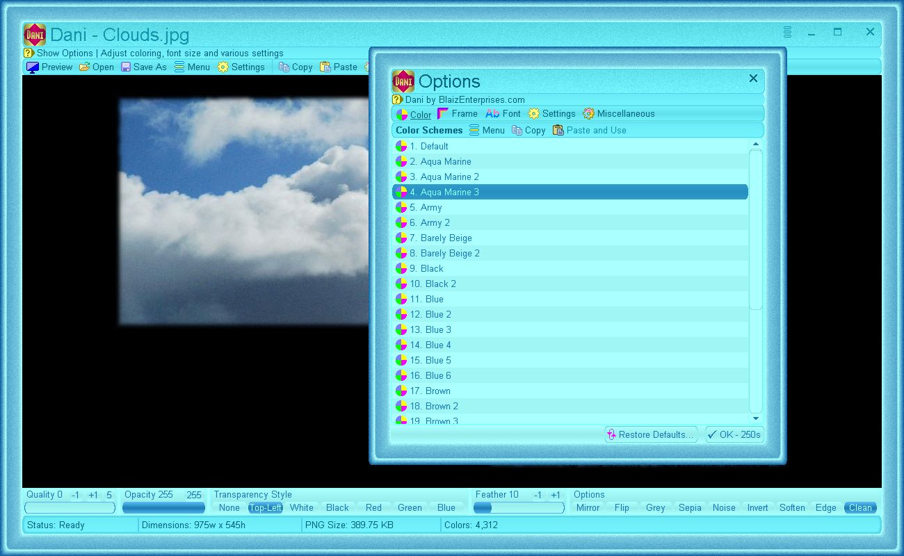 Easily change the user interface color - click "Options" link from top toolbar to display "Options" window and select a new color scheme