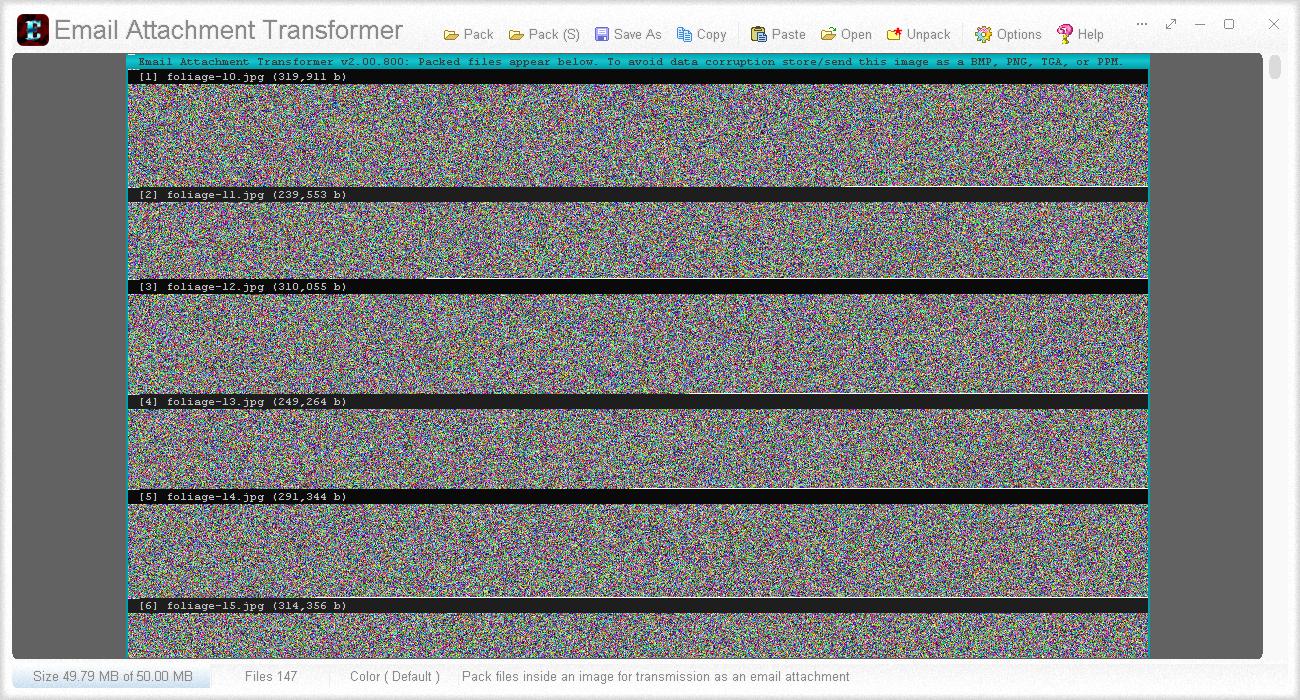 A visual label preceeds each packed file for clear reference