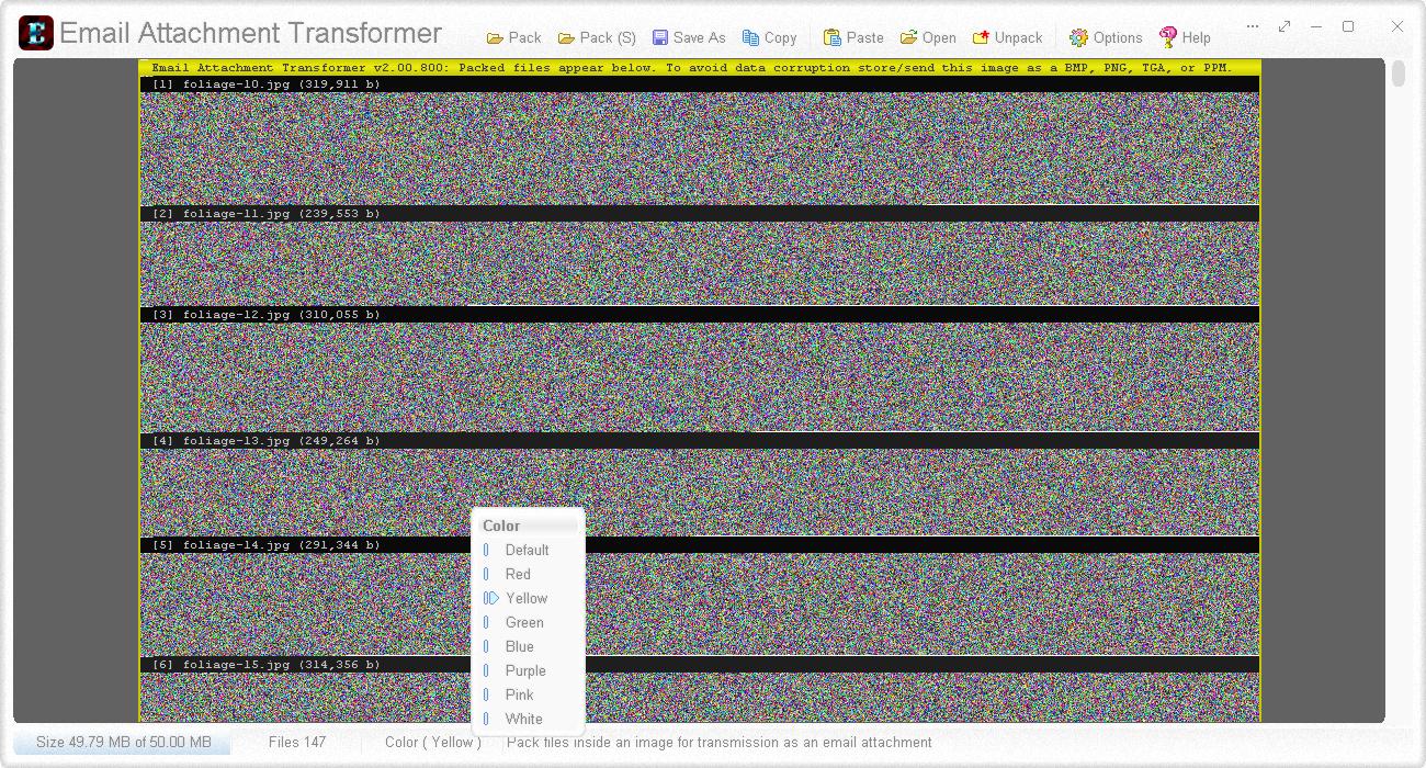 Files packed using a yellow header and footer color