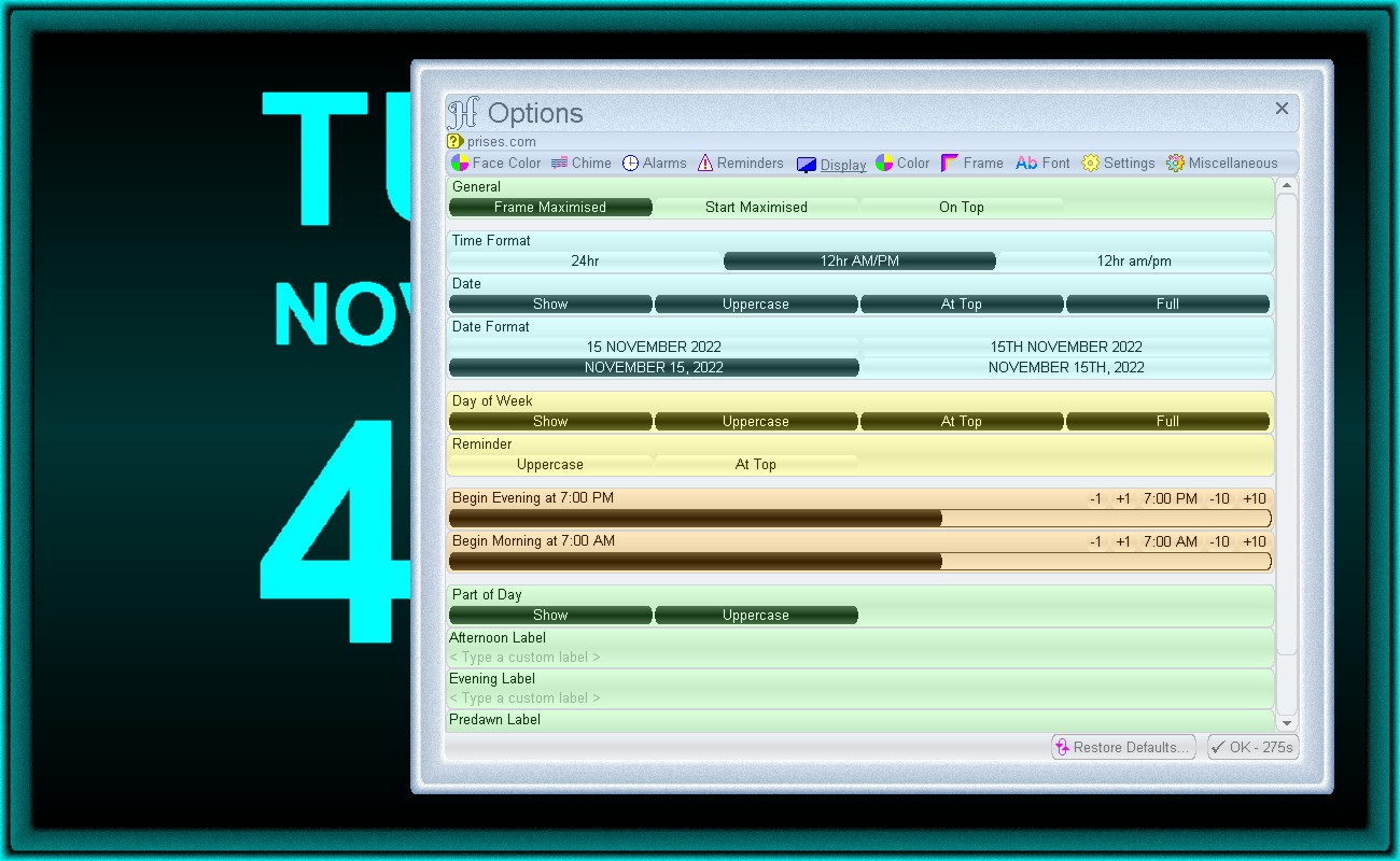 Customise how Harmony displays the date, time, reminders and more