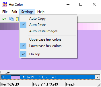 Settings menu