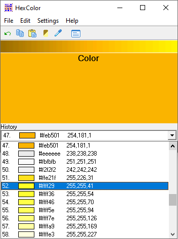 Select a previously used color from the history list