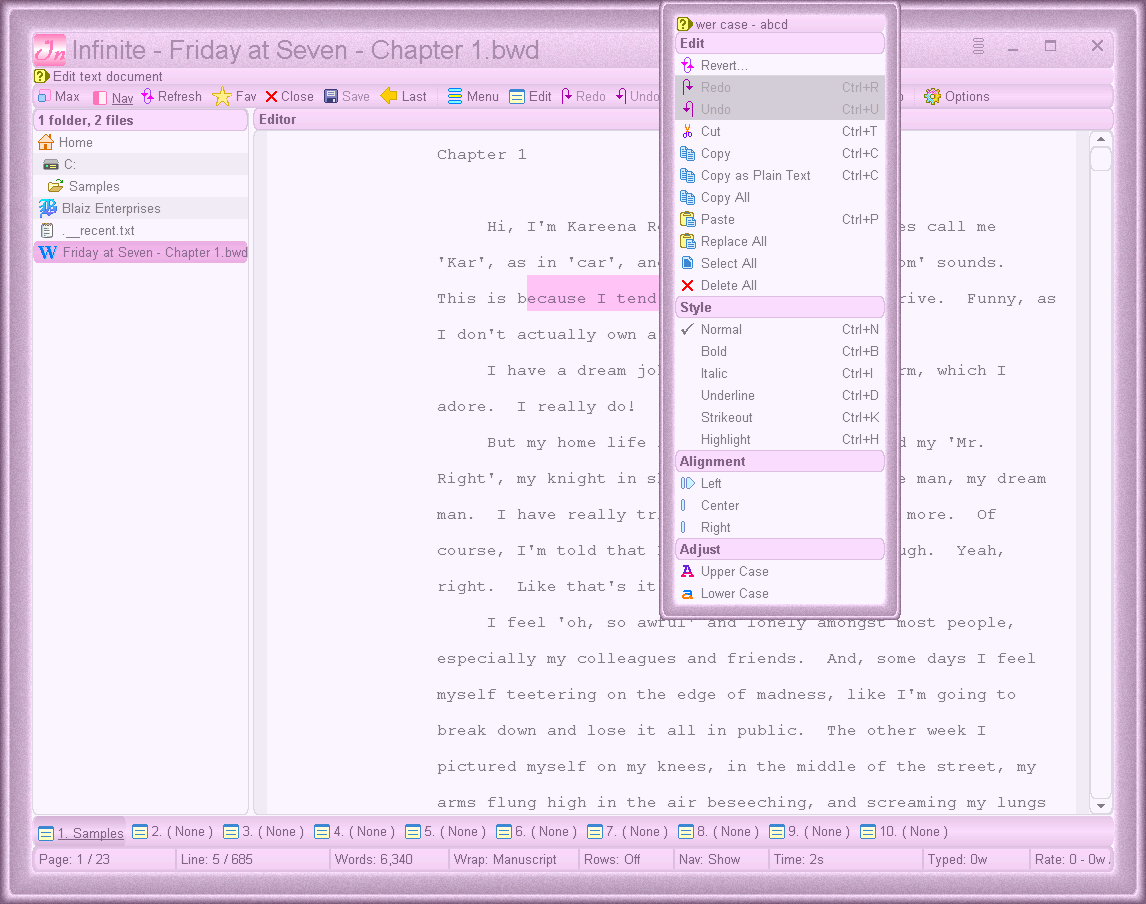 Edit menu with options