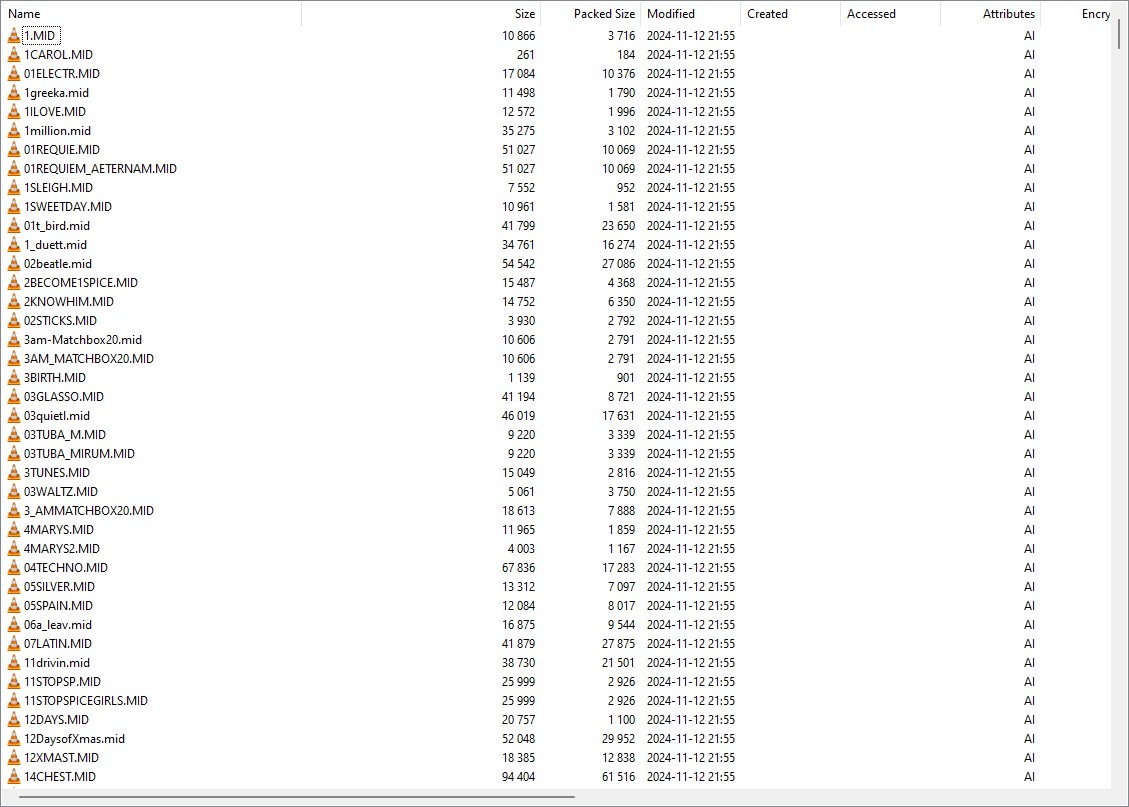 Partial listing of library contents