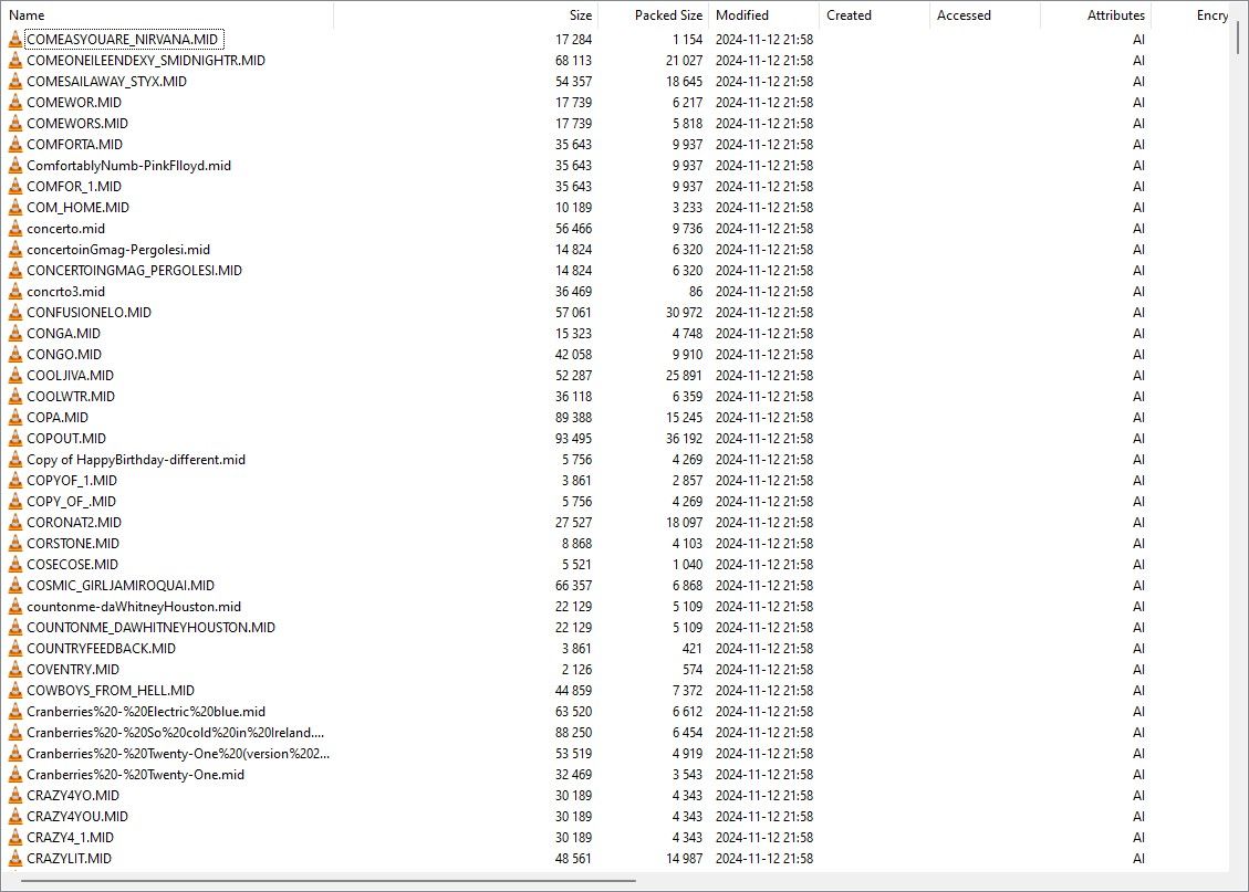 Partial listing of library contents