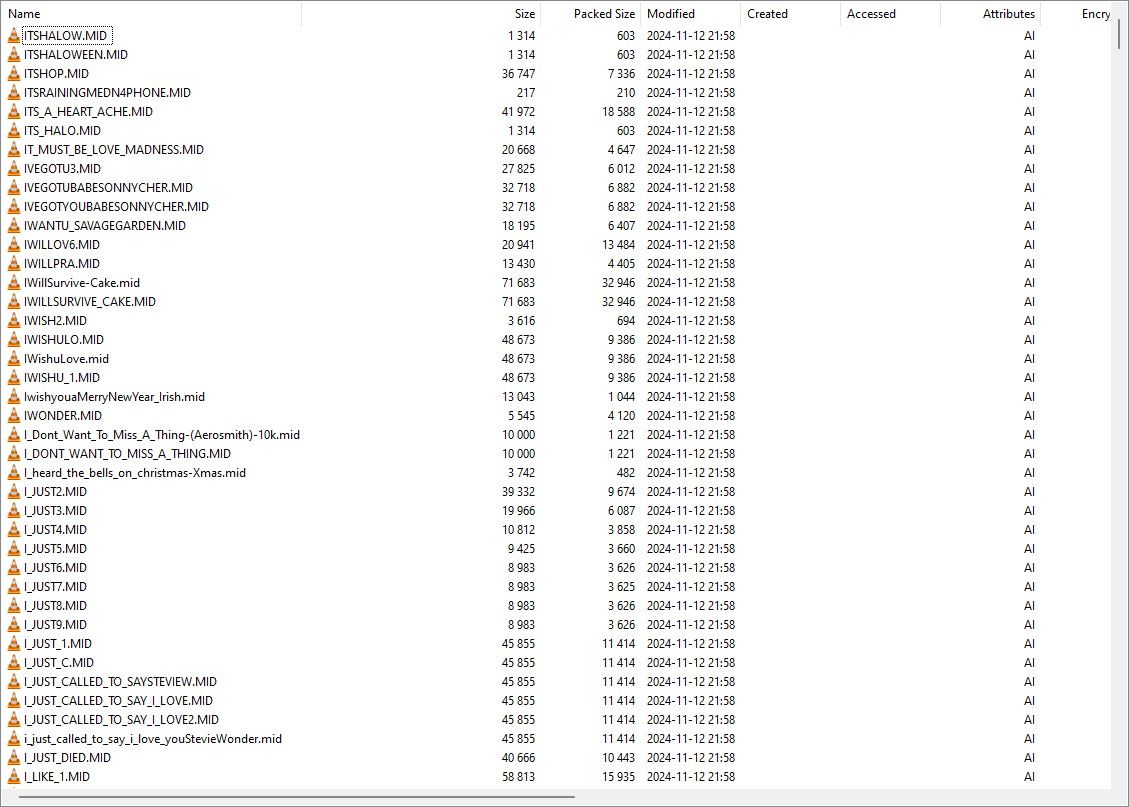 Partial listing of library contents