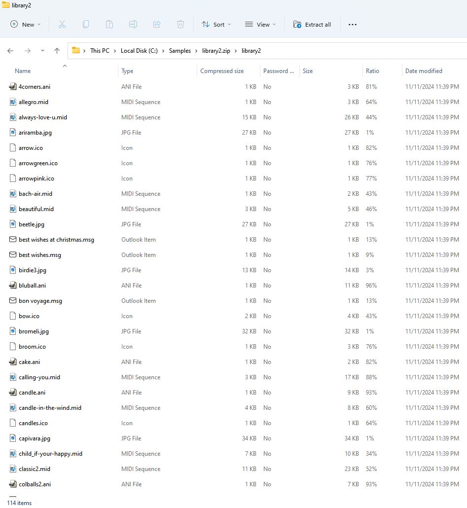 File list in File Explorer