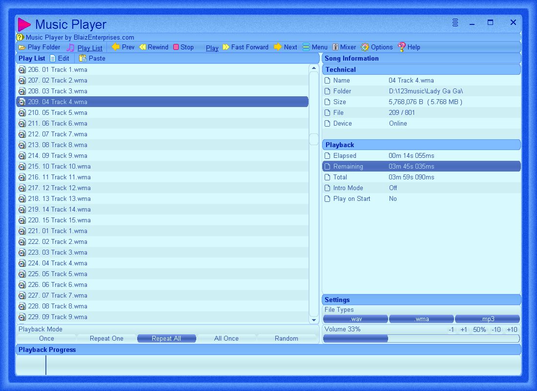 Music Player playing through a list of songs