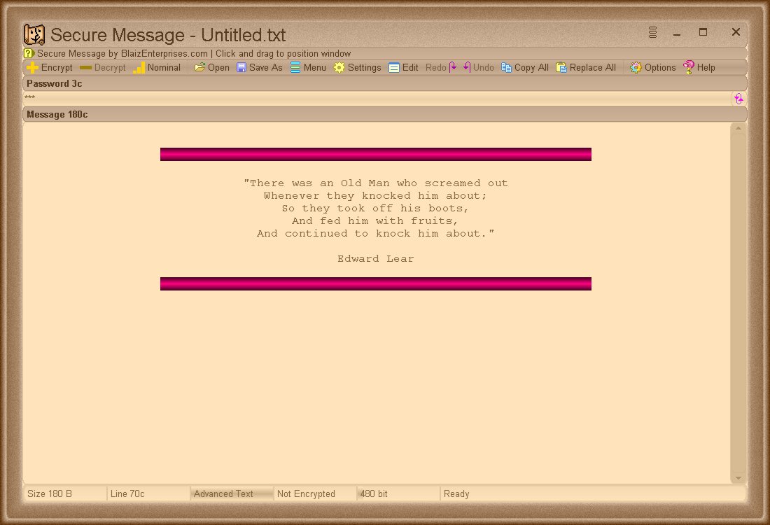 Sample encrypted message revealed using password "aaa"