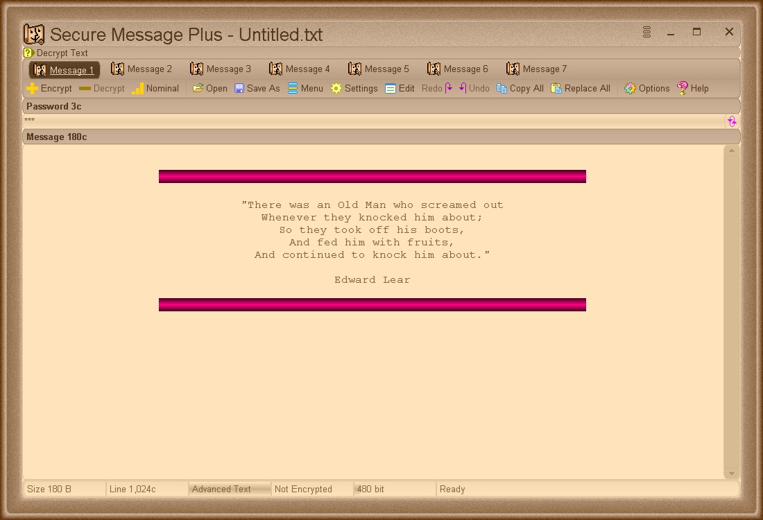 Sample encrypted message revealed using password "aaa"