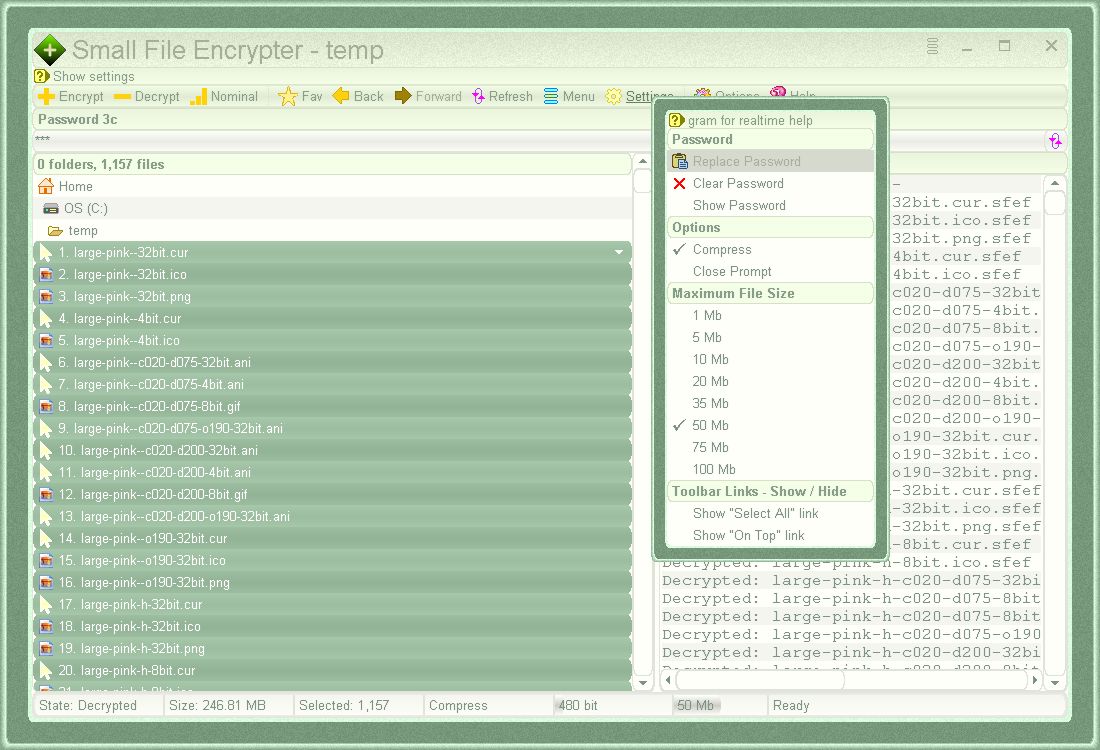 Showing Settings menu