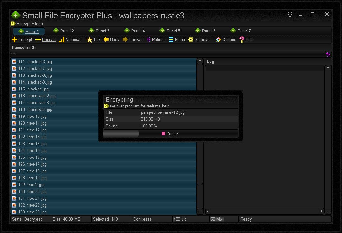 Encrypting selected files in work panel 1